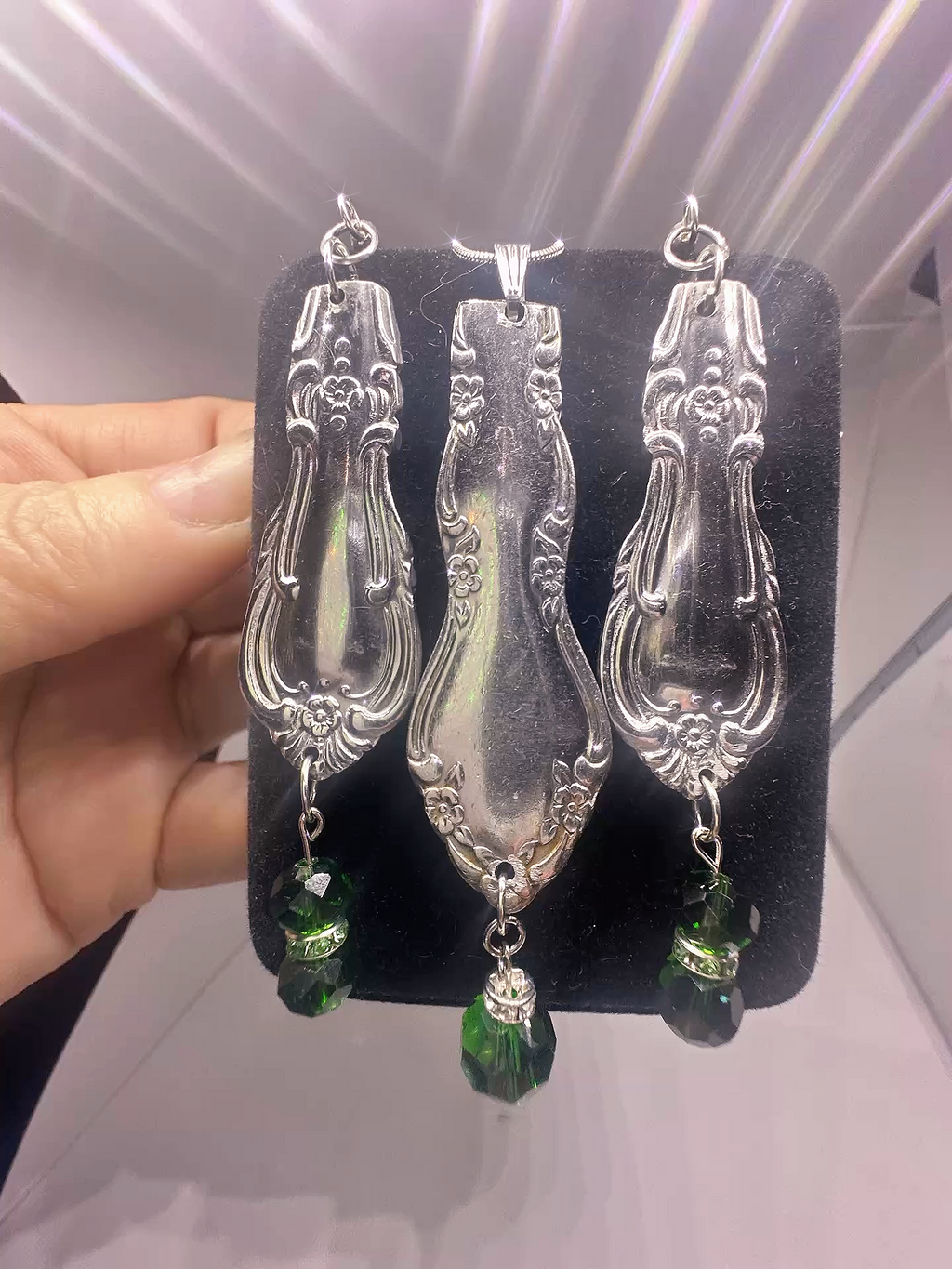 Vintage Spoon Jewelry Set – Handcrafted Earrings + Pendant