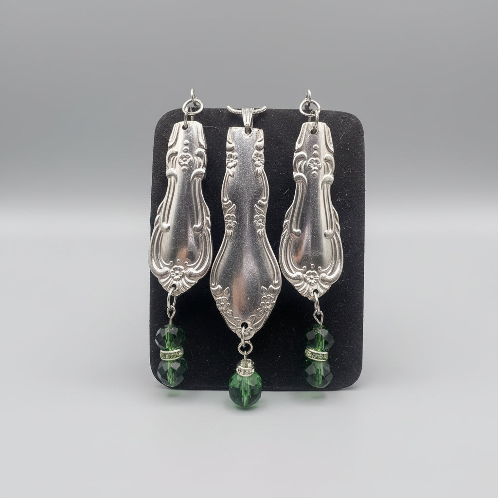 Vintage Spoon Jewelry Set – Handcrafted Earrings + Pendant