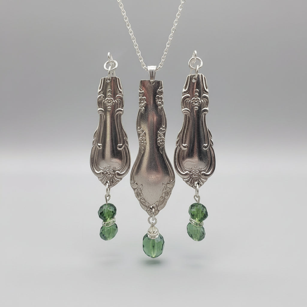 Vintage Spoon Jewelry Set – Handcrafted Earrings + Pendant