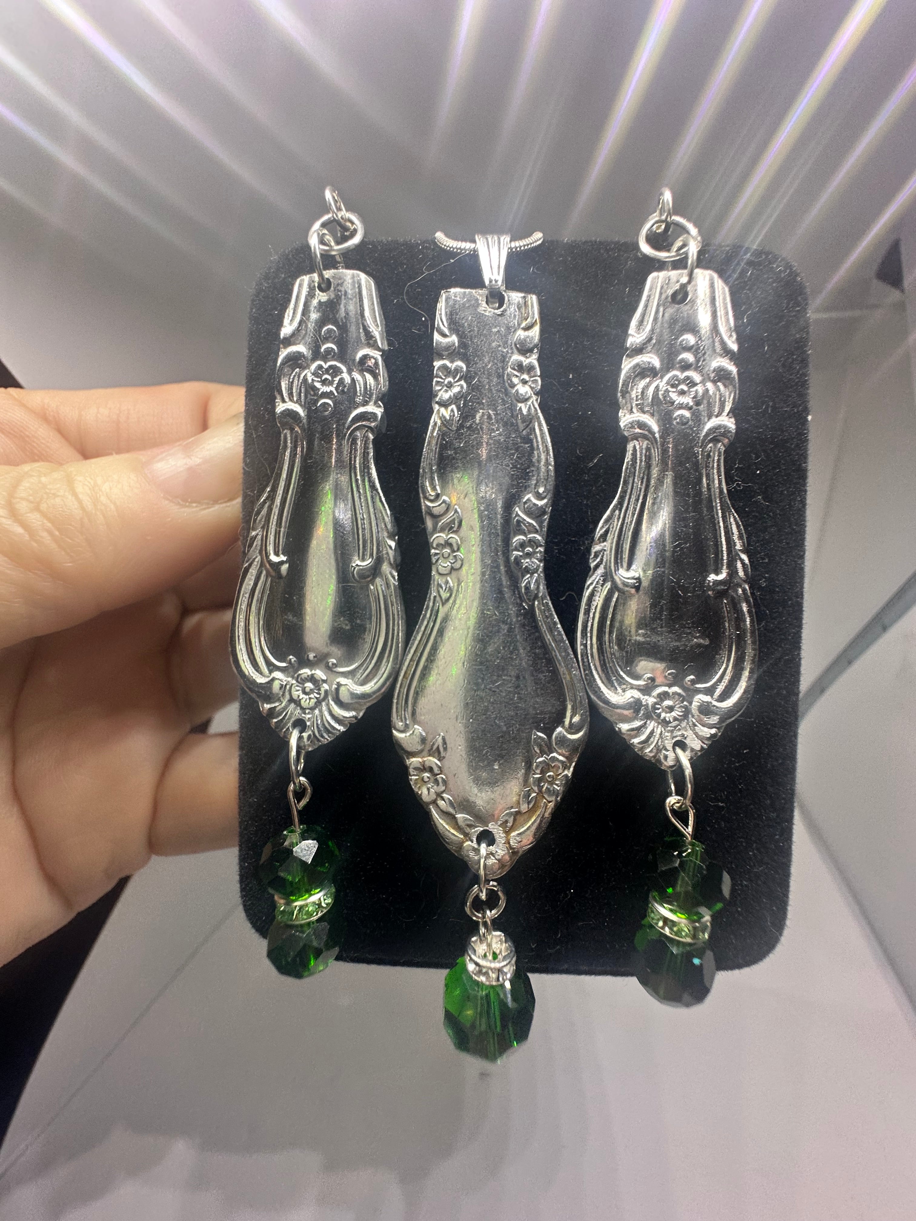 Vintage Spoon Jewelry Set – Handcrafted Earrings + Pendant