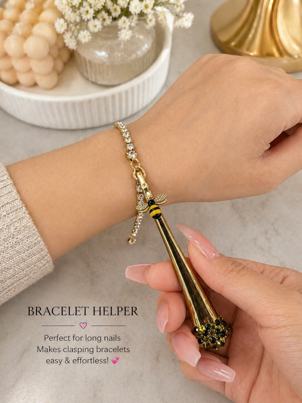 Bee Bracelet Helper Tool – Choose 1 Style – Gold Long Nail Jewelry Clasp Helper, ATM Card Grabber, Arthritis Friendly Gift