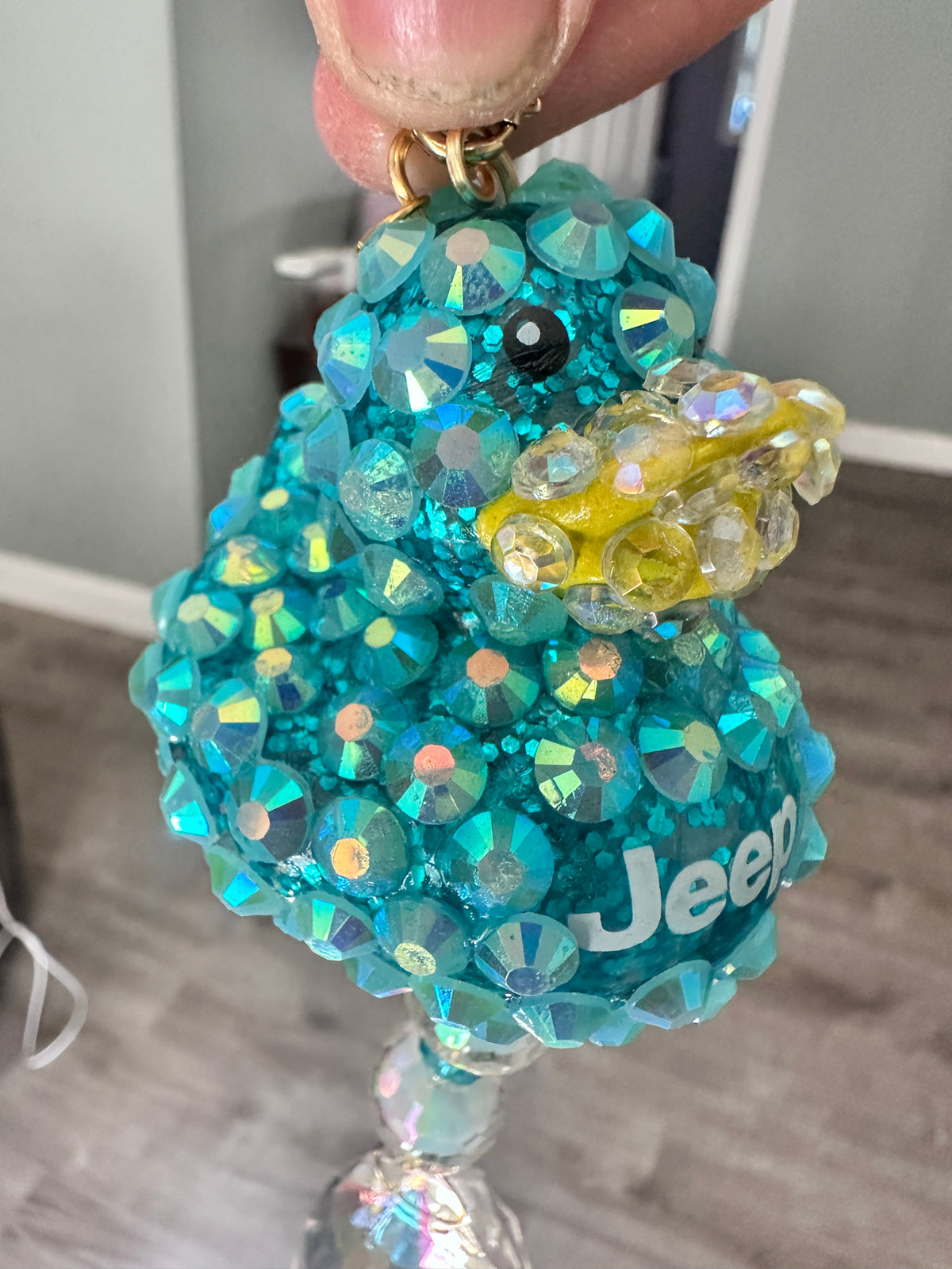 Bling Rubber Ducky Rearview Mirror Charm, Jeep decor Crystal Sun Catcher Car Accessory, Fun Duck Ornament Crystal replacements included teal