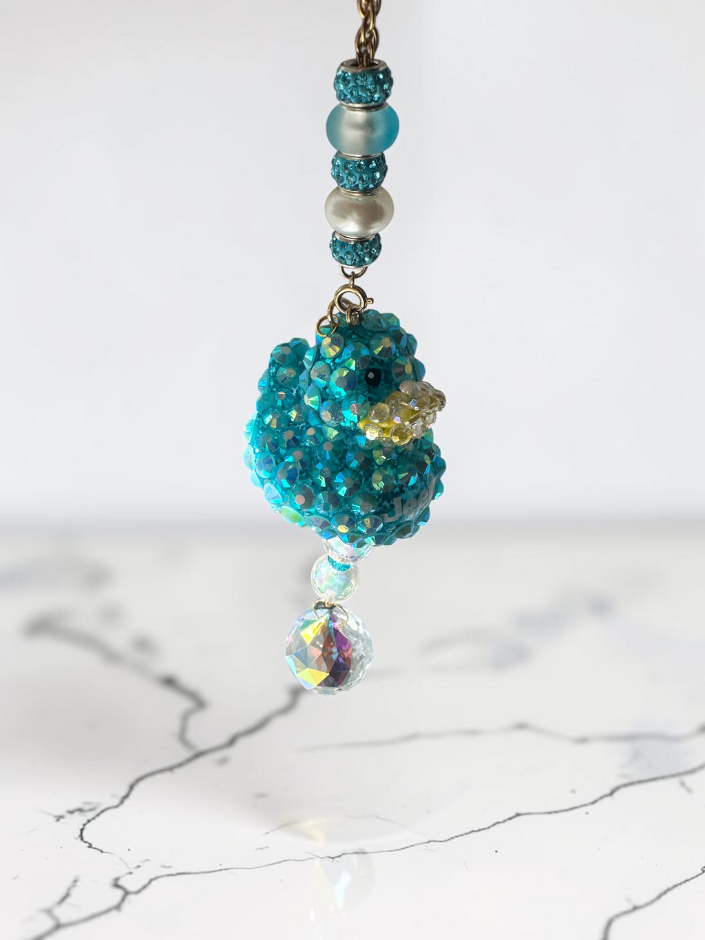 Bling Rubber Ducky Rearview Mirror Charm, Jeep decor Crystal Sun Catcher Car Accessory, Fun Duck Ornament Crystal replacements included teal