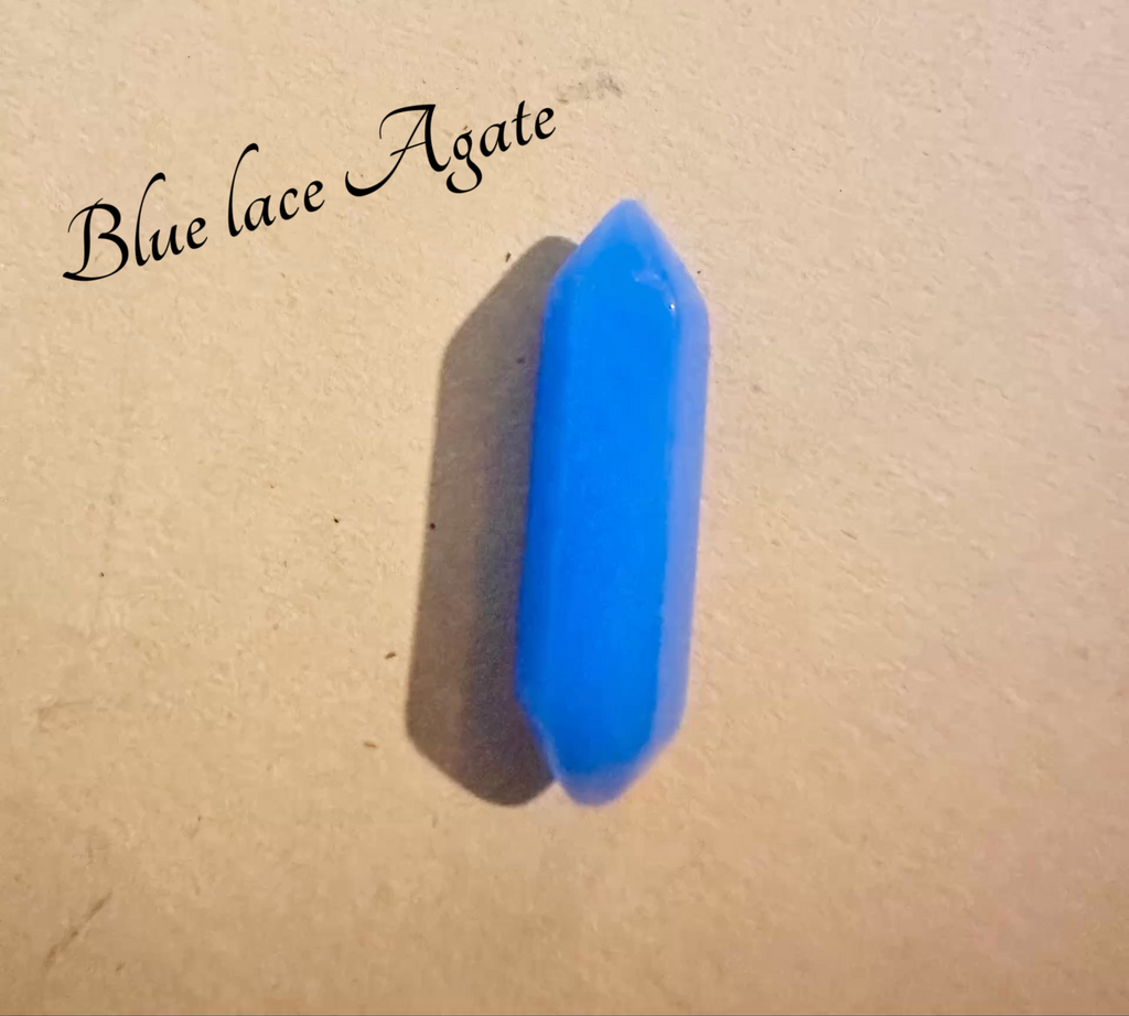 Genuine Gemstone Clip – ATM Card Grabber, & Bracelet Helper featuring a single Blue Lace Agate stone on a plain background.