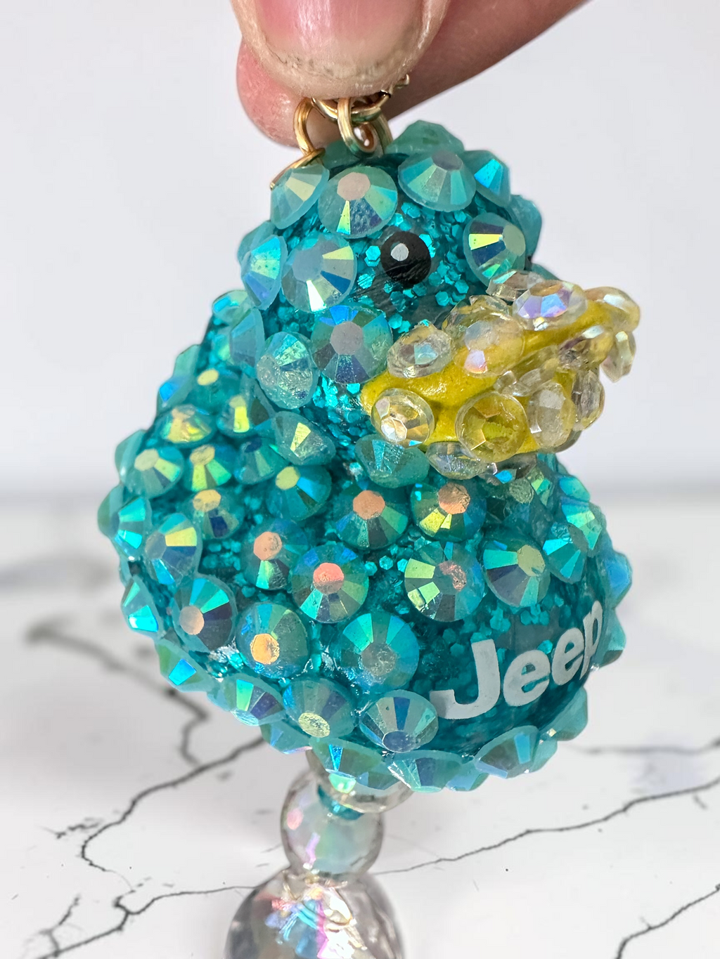 Bling Rubber Ducky Rearview Mirror Charm, Jeep decor Crystal Sun Catcher Car Accessory, Fun Duck Ornament Crystal replacements included teal