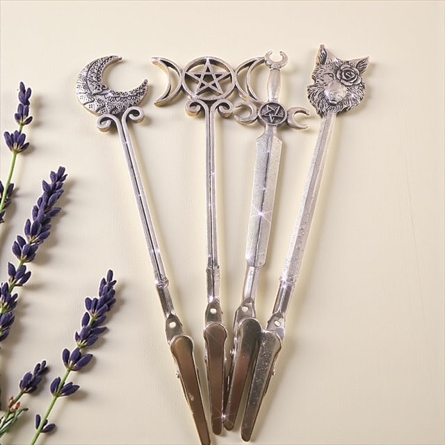 set of handmade mystical ATM card clips with pagan and celestial charms