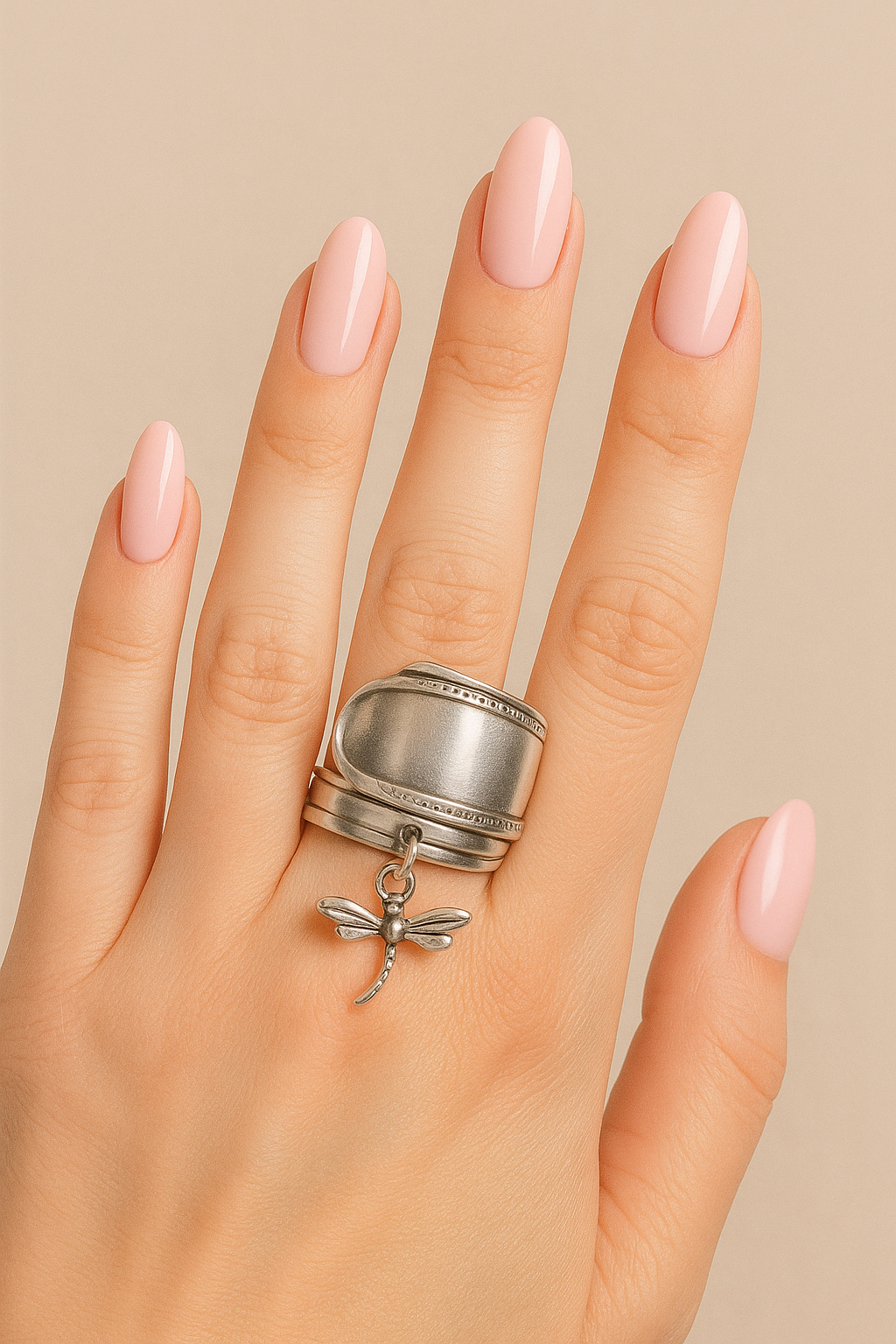 Adjustable Handmade Dragonfly Spoon Ring – Unique Vintage Silverware Jewelry Gift for Her