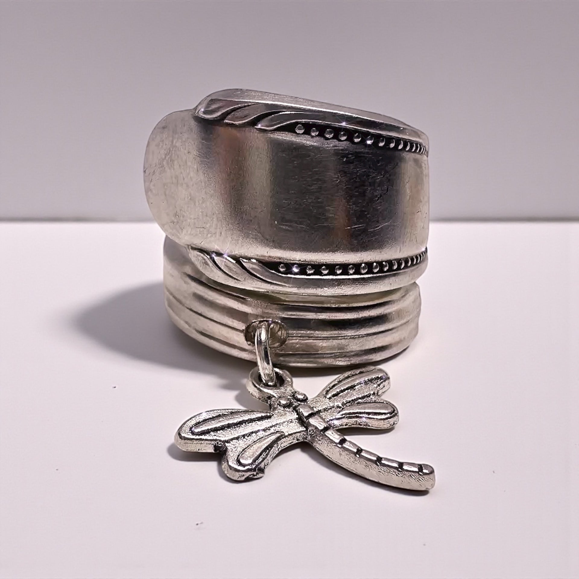 Adjustable Handmade Dragonfly Spoon Ring – Unique Vintage Silverware Jewelry Gift for Her