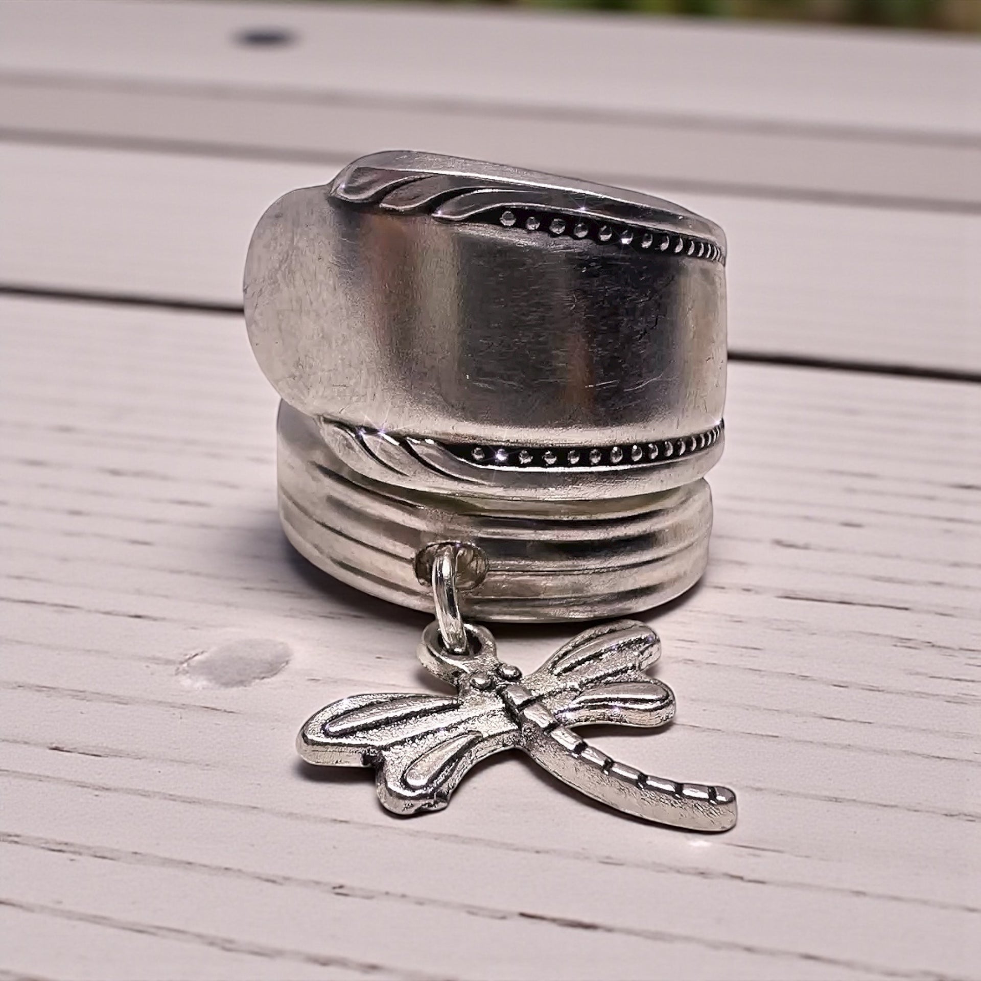 Adjustable Handmade Dragonfly Spoon Ring – Unique Vintage Silverware Jewelry Gift for Her