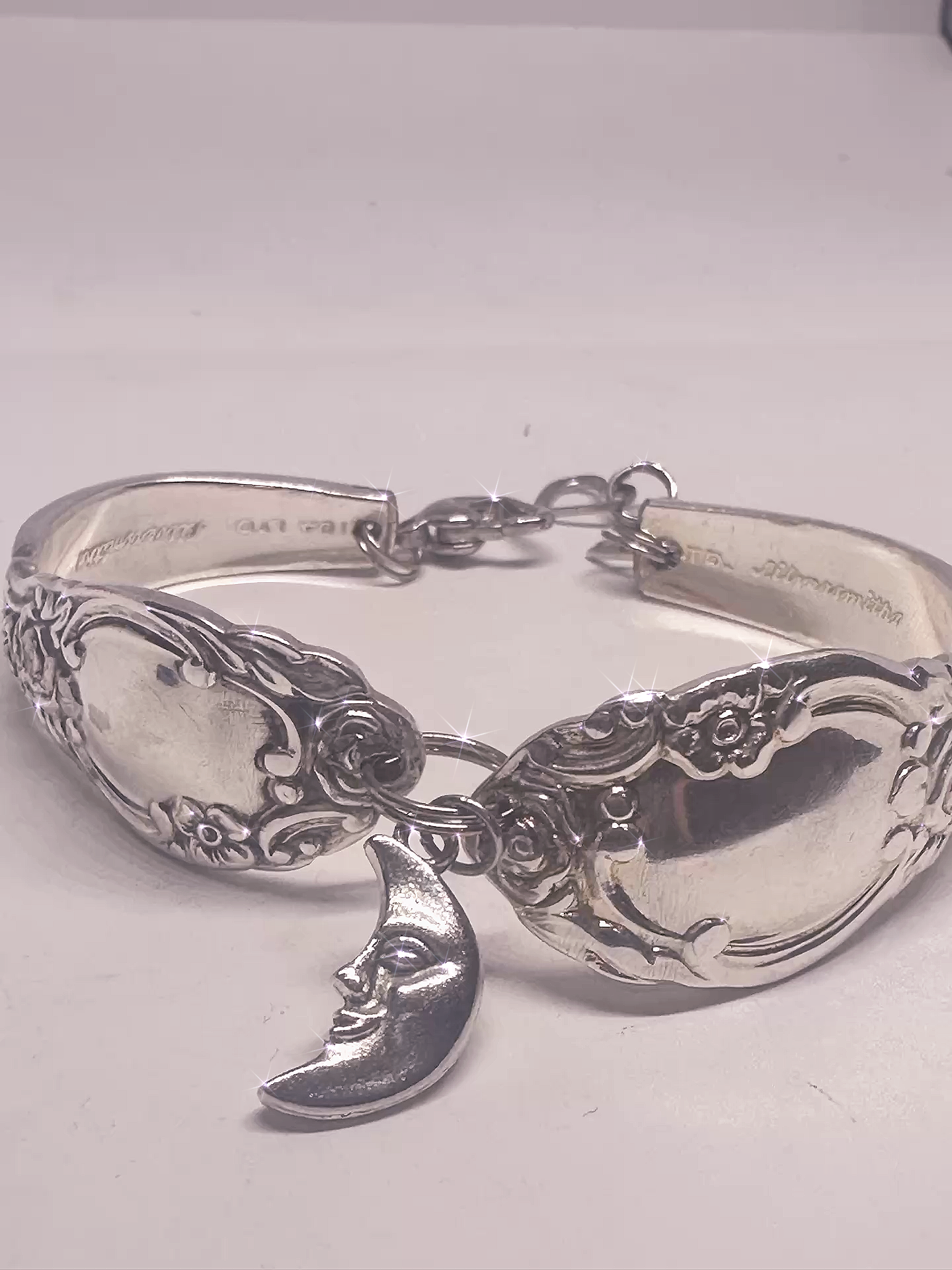 Vintage silver plated bracelet with moon