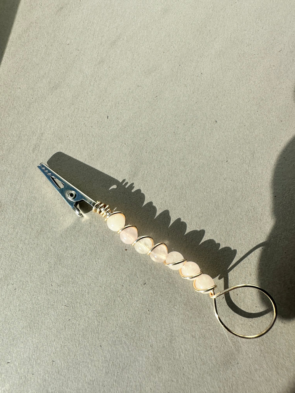 Atm Card clip Genuine Gemstones  Rose quartz or kiwi jasper beaded wire wrapped bracelet buddy ,long nail helper