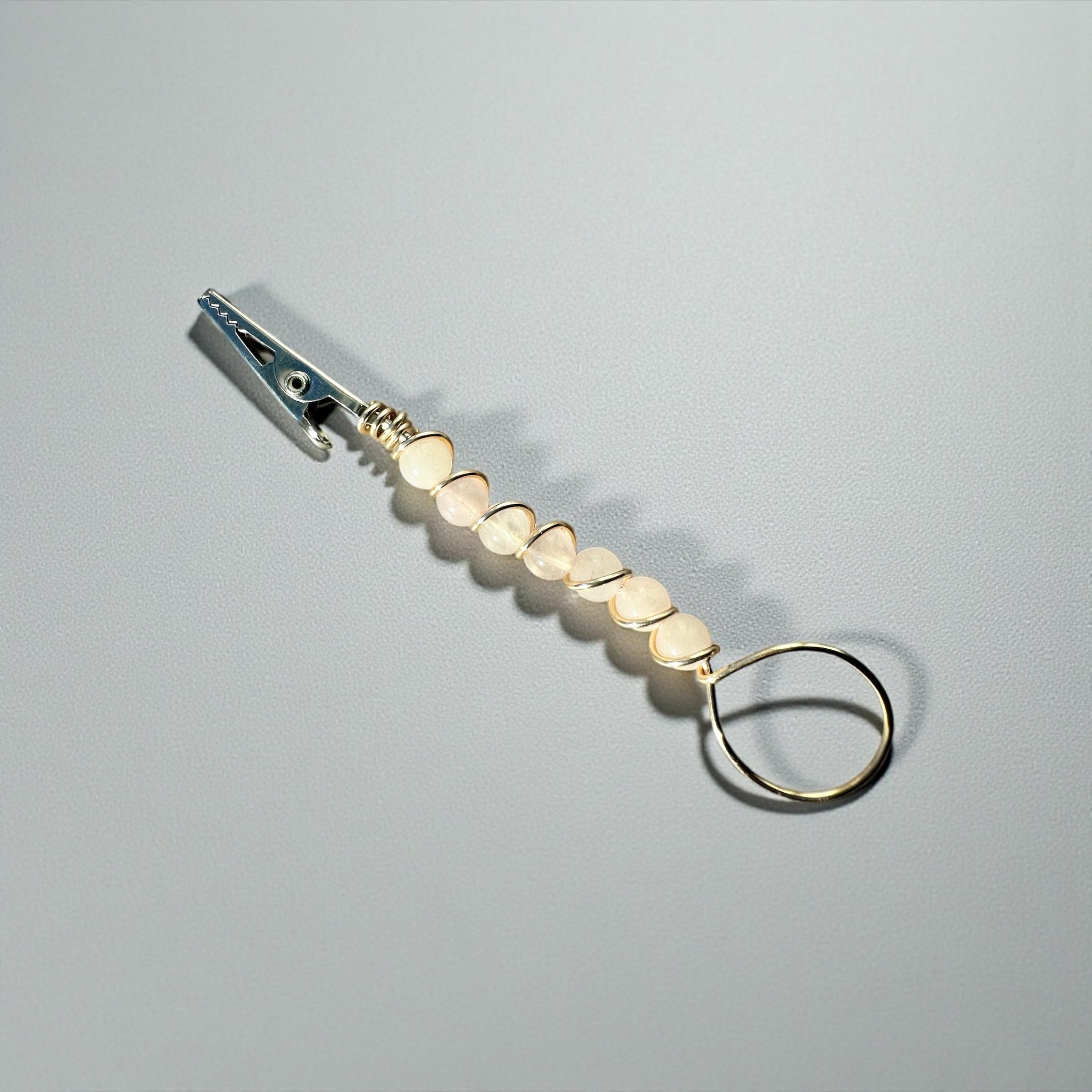 Atm Card clip Genuine Gemstones  Rose quartz or kiwi jasper beaded wire wrapped bracelet buddy ,long nail helper