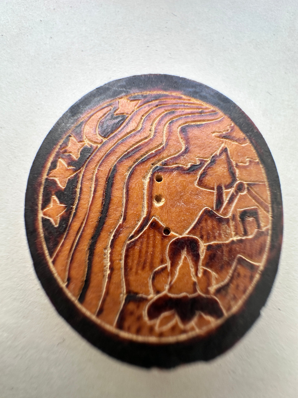 Vintage Carved Pictorial Buttons Set of 5 Scenic Animal Village Designs Estate Find Collectible Sewing Buttons