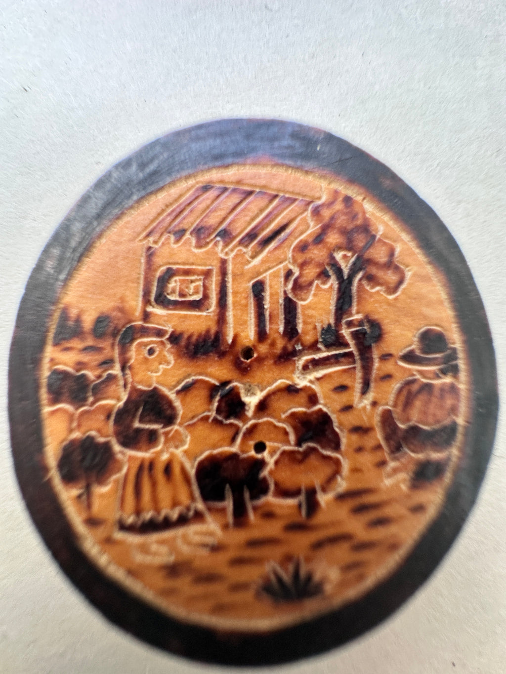 Vintage Carved Pictorial Buttons Set of 5 Scenic Animal Village Designs Estate Find Collectible Sewing Buttons