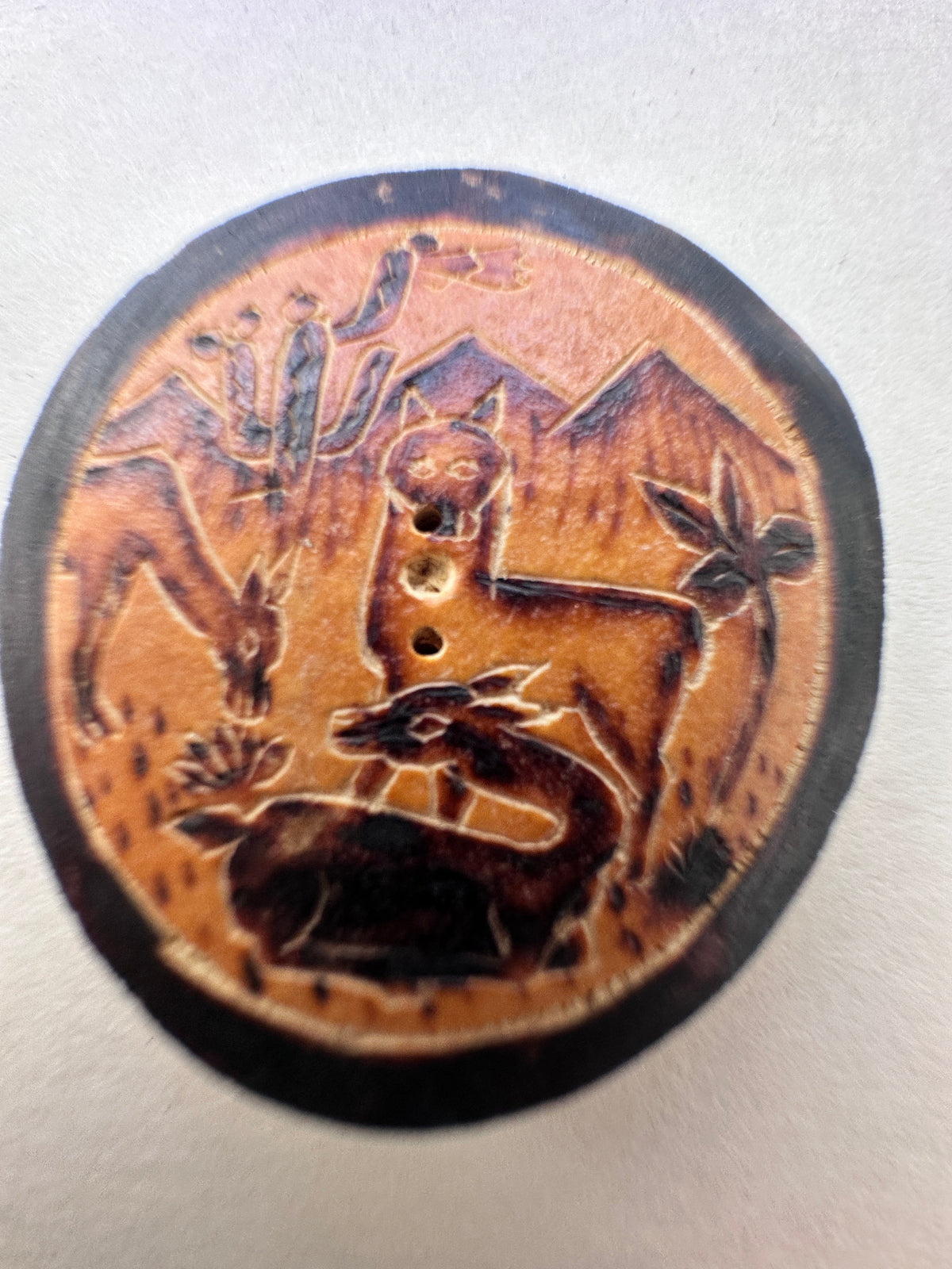 Vintage Carved Pictorial Buttons Set of 5 Scenic Animal Village Designs Estate Find Collectible Sewing Buttons