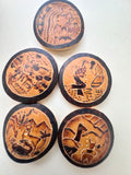 Vintage Carved Pictorial Buttons Set of 5 Scenic Animal Village Designs Estate Find Collectible Sewing Buttons