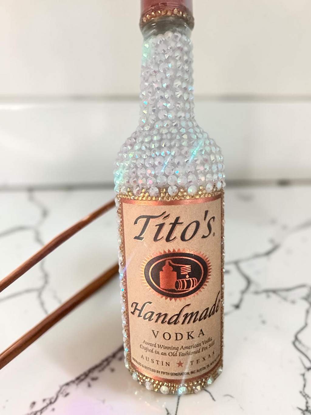 Large Tito’s Bling Bottle Decor, Empty Crystal Bottle, Handmade Rhinestone Bottle, Glam Bar Decor, Includes Crystal Repair Kit