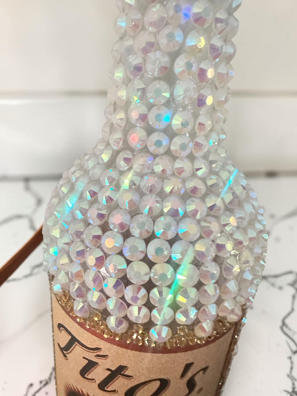 Large Tito’s Bling Bottle Decor, Empty Crystal Bottle, Handmade Rhinestone Bottle, Glam Bar Decor, Includes Crystal Repair Kit