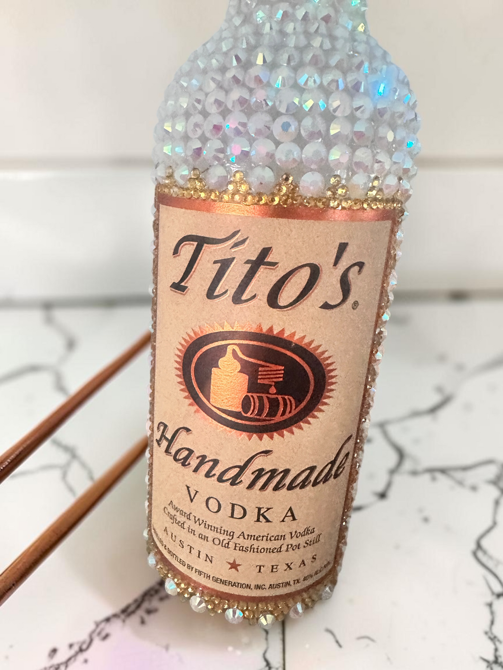 Large Tito’s Bling Bottle Decor, Empty Crystal Bottle, Handmade Rhinestone Bottle, Glam Bar Decor, Includes Crystal Repair Kit