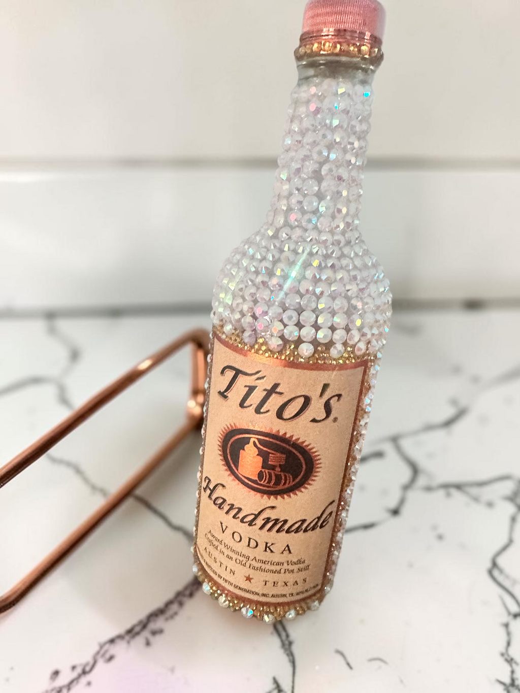 Large Tito’s Bling Bottle Decor, Empty Crystal Bottle, Handmade Rhinestone Bottle, Glam Bar Decor, Includes Crystal Repair Kit