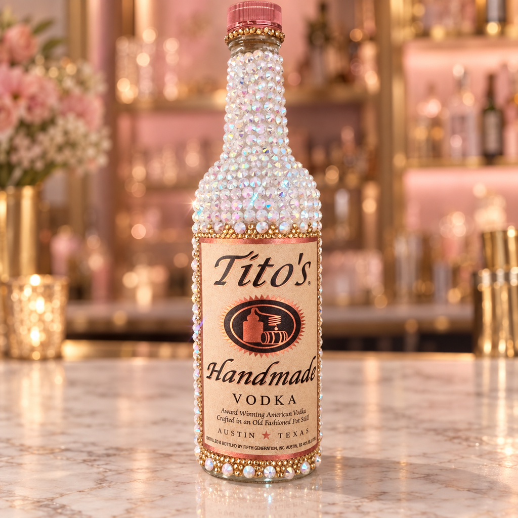 Large Tito’s Bling Bottle Decor, Empty Crystal Bottle, Handmade Rhinestone Bottle, Glam Bar Decor, Includes Crystal Repair Kit
