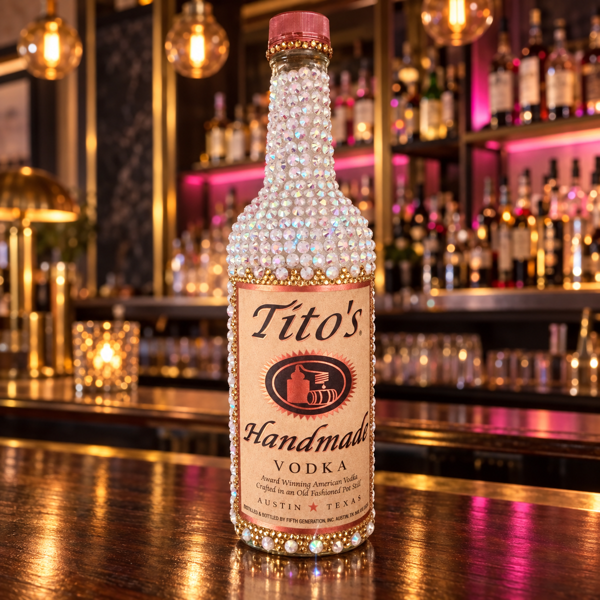 Large Tito’s Bling Bottle Decor, Empty Crystal Bottle, Handmade Rhinestone Bottle, Glam Bar Decor, Includes Crystal Repair Kit