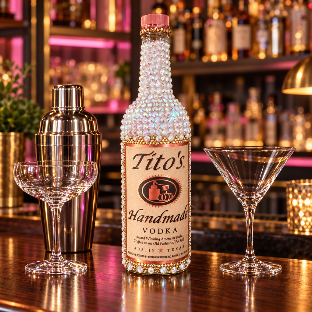 Large Tito’s Bling Bottle Decor, Empty Crystal Bottle, Handmade Rhinestone Bottle, Glam Bar Decor, Includes Crystal Repair Kit