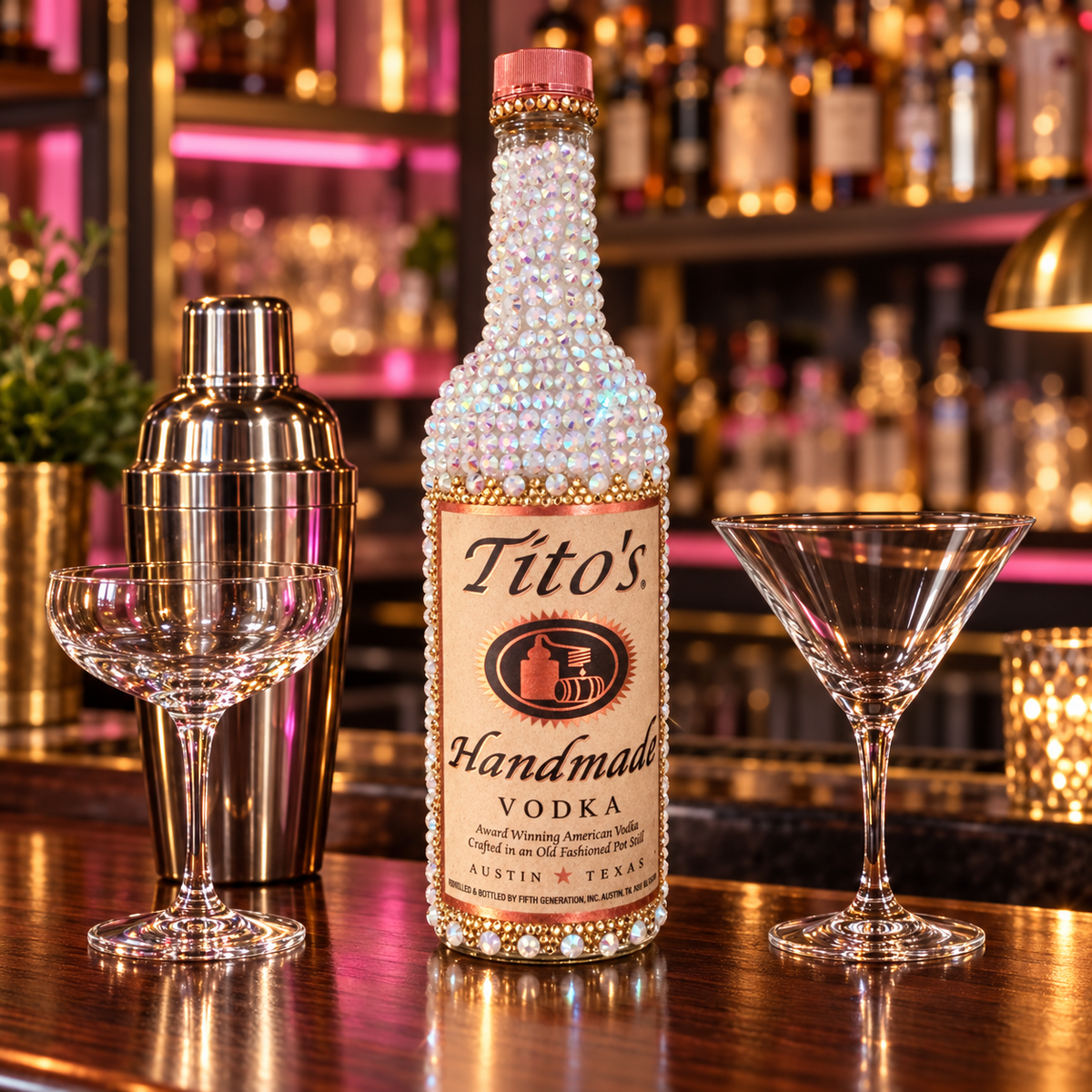 Large Tito’s Bling Bottle Decor, Empty Crystal Bottle, Handmade Rhinestone Bottle, Glam Bar Decor, Includes Crystal Repair Kit