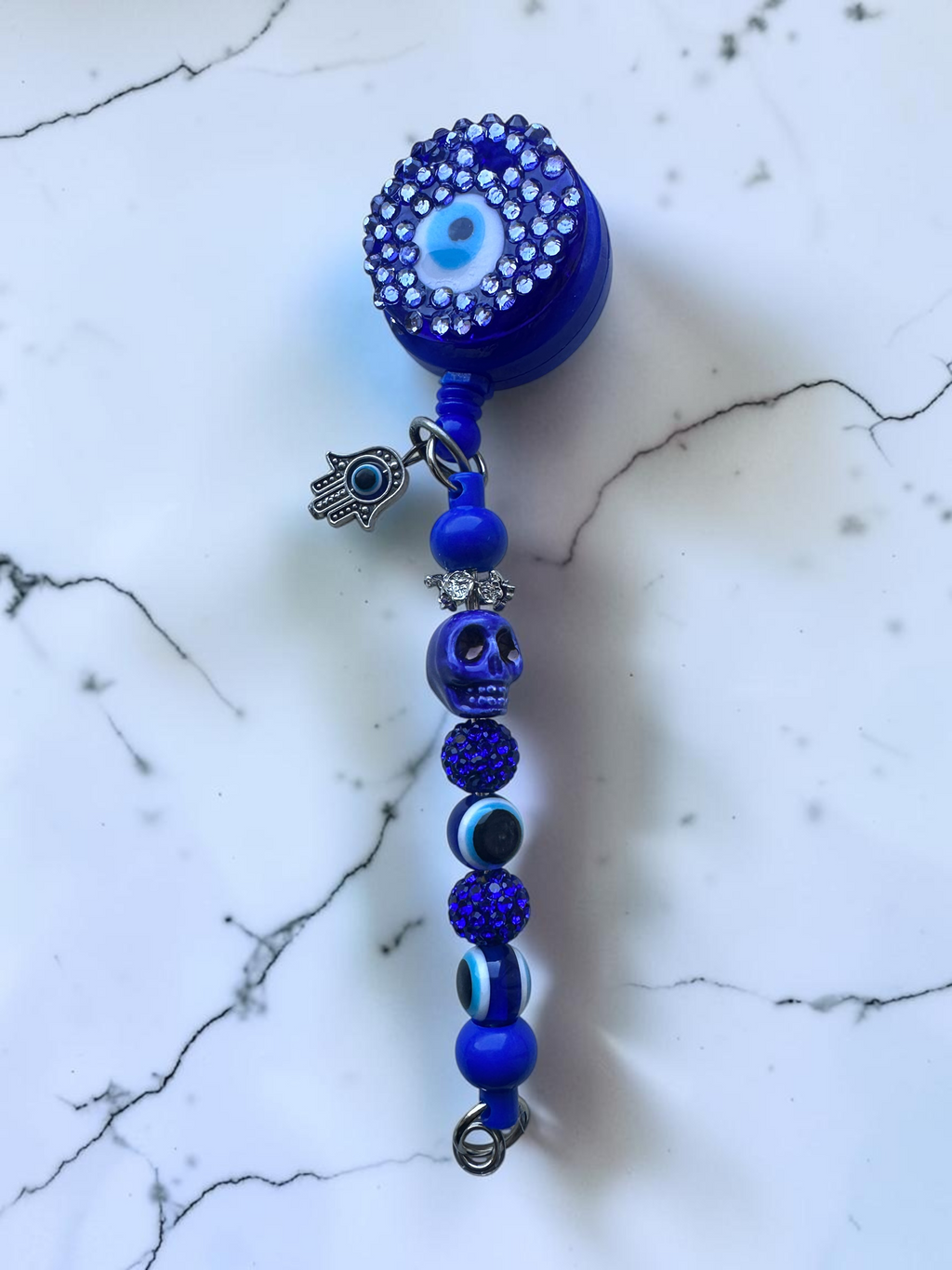 Bling Retractable Badge Reel Lanyard, Beaded Skull ID Badge Holder, Evil Eye Badge Clip, Nurse Teacher Office Gift Halloween