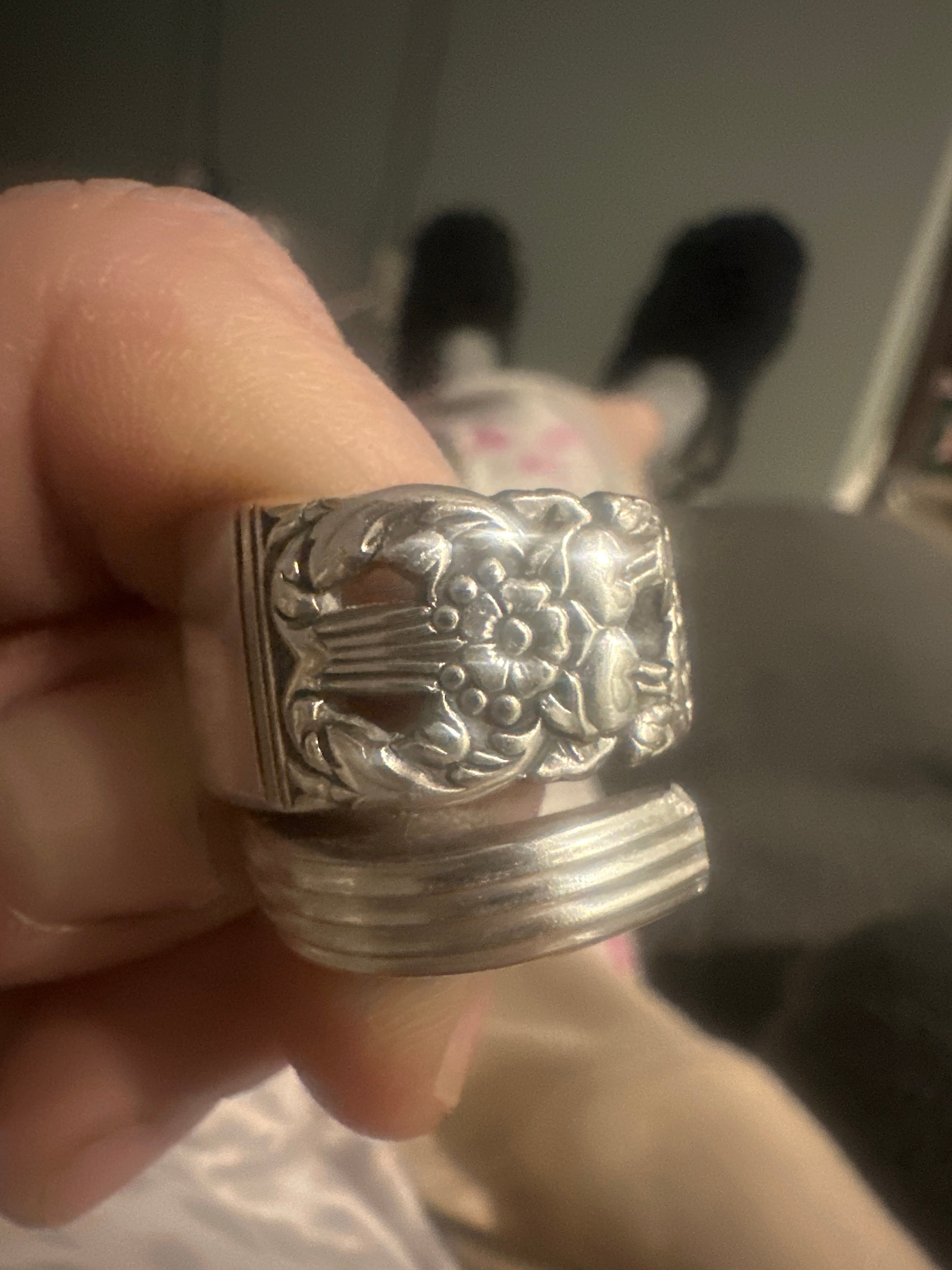 Vintage Spoon Ring – Floral Pattern Silverware Ring | Pick Your Size | Handmade Statement Ring