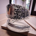 Handcrafted Vintage Spoon Ring with Floral & Geometric Engravings - Unique Fixed Size Art Jewelry