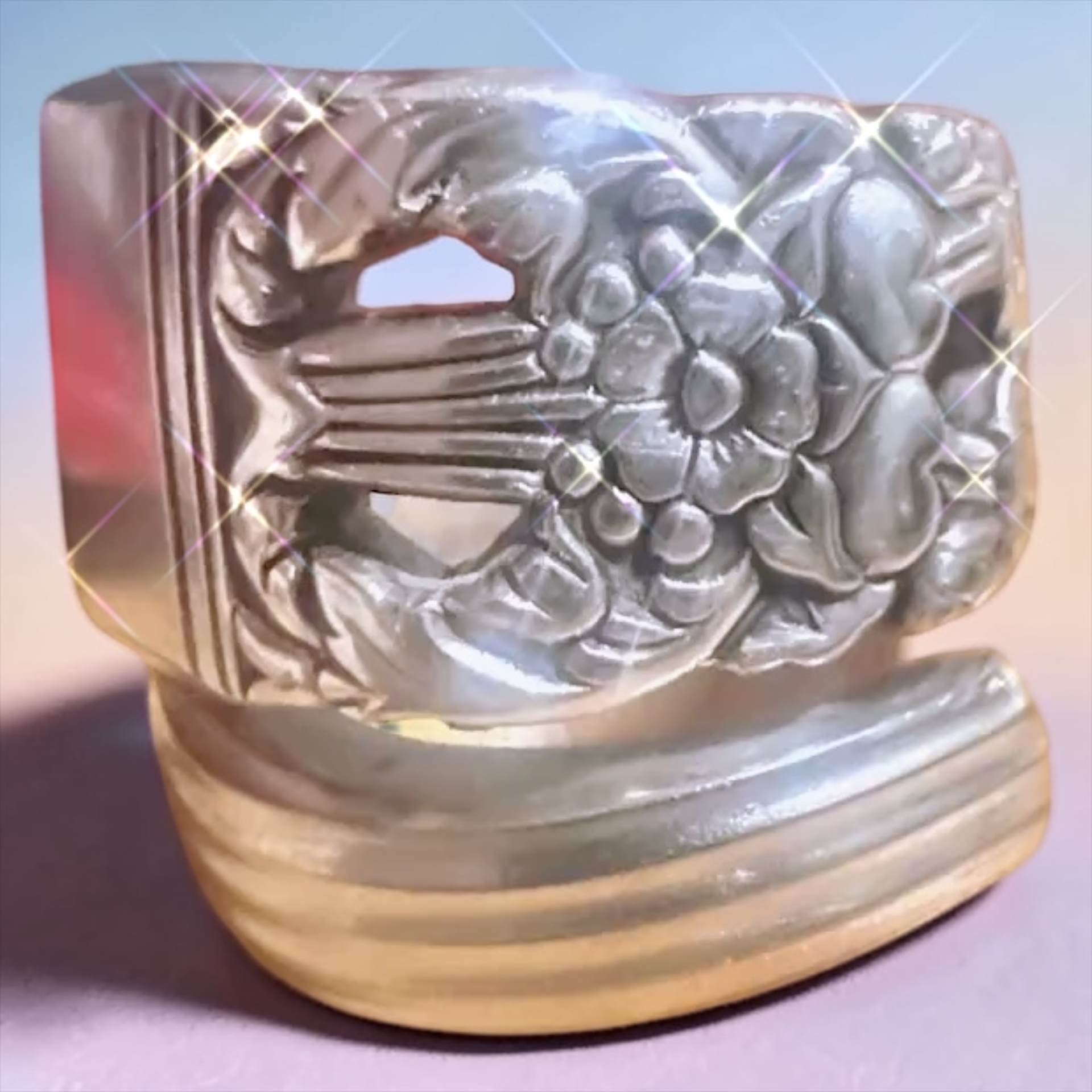 Vintage Spoon Ring – Floral Pattern Silverware Ring | Pick Your Size | Handmade Statement Ring