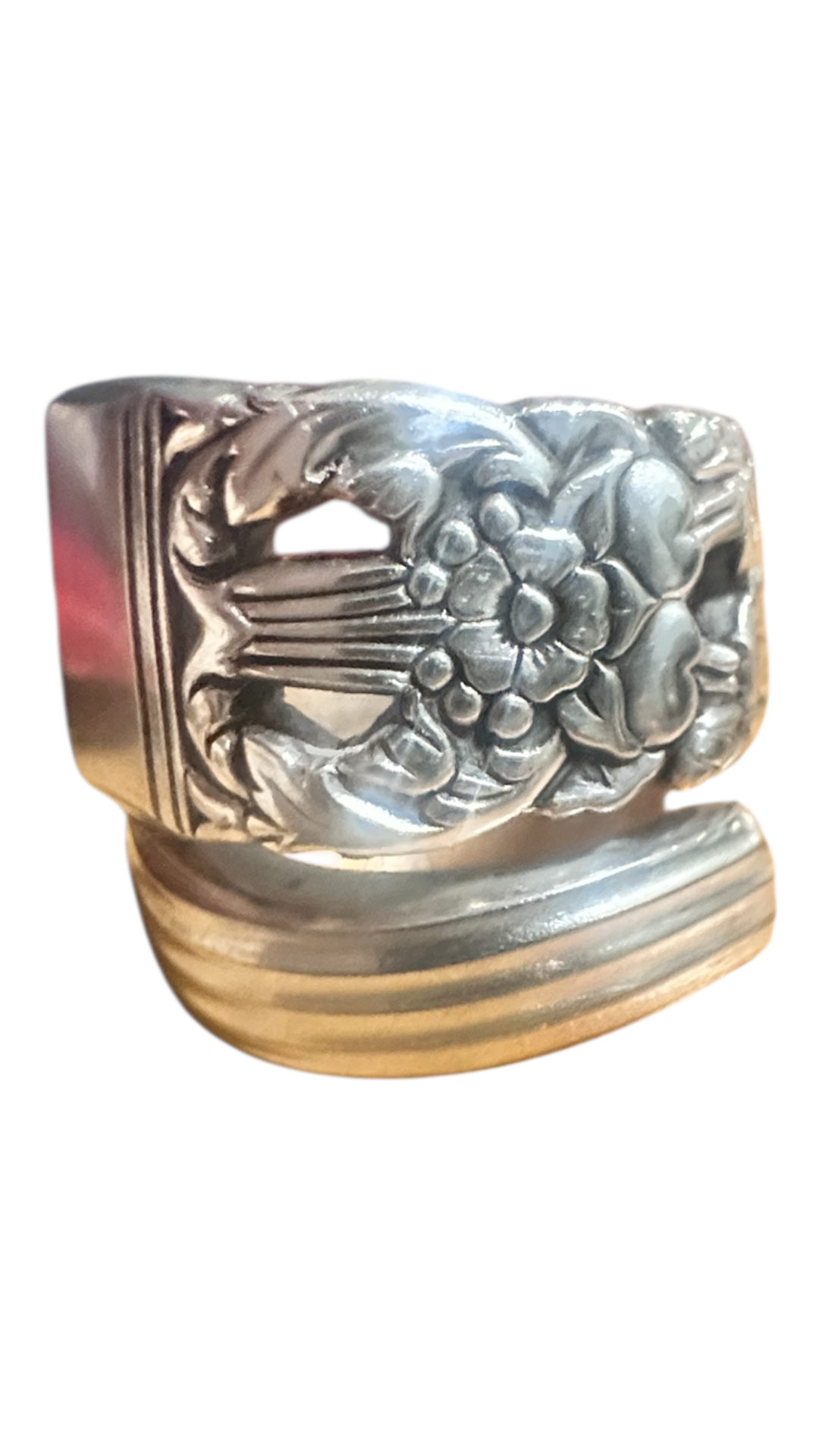 Vintage Spoon Ring – Floral Pattern Silverware Ring | Pick Your Size | Handmade Statement Ring