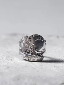 1891 Portland Spoon Ring, 1847 Rogers Bros Silverplate, Antique Scroll Statement Ring, Upcycled Victorian Era Jewelry