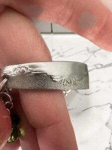 Upcycled Vintage Silverware Bracelet custom, Green Crystal Bead Charm, Engraved Spoon Handle Jewelry, Handmade Stainless steel no tarnish