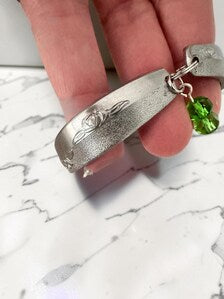 Upcycled Vintage Silverware Bracelet custom, Green Crystal Bead Charm, Engraved Spoon Handle Jewelry, Handmade Stainless steel no tarnish