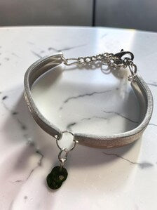 Upcycled Vintage Silverware Bracelet custom, Green Crystal Bead Charm, Engraved Spoon Handle Jewelry, Handmade Stainless steel no tarnish