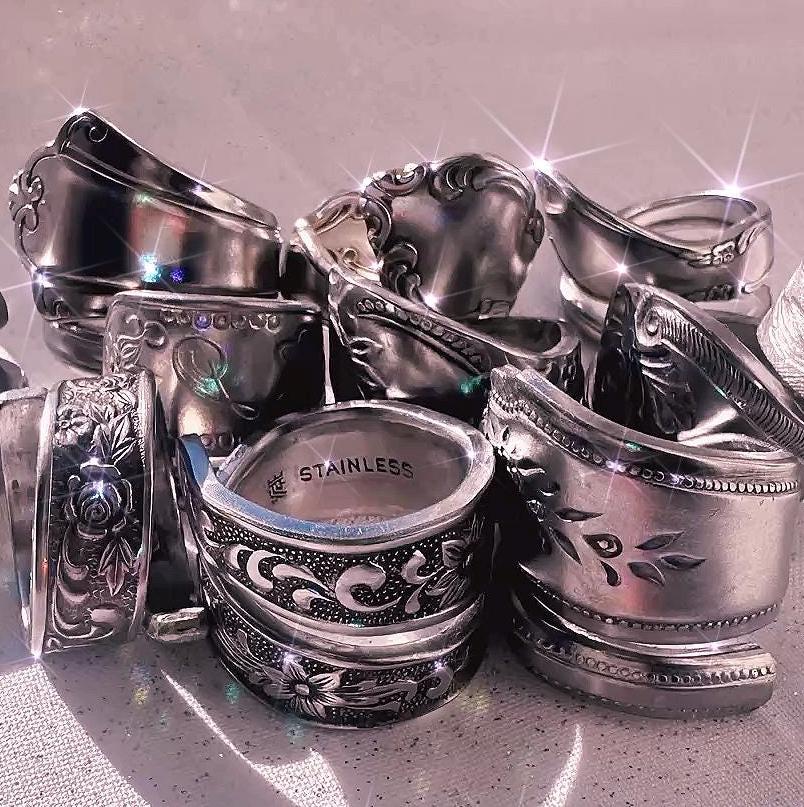 Mystery Vintage Spoon Ring: Handcrafted Stainless Steel Double Wrap perfect for adding charm to any outfit.