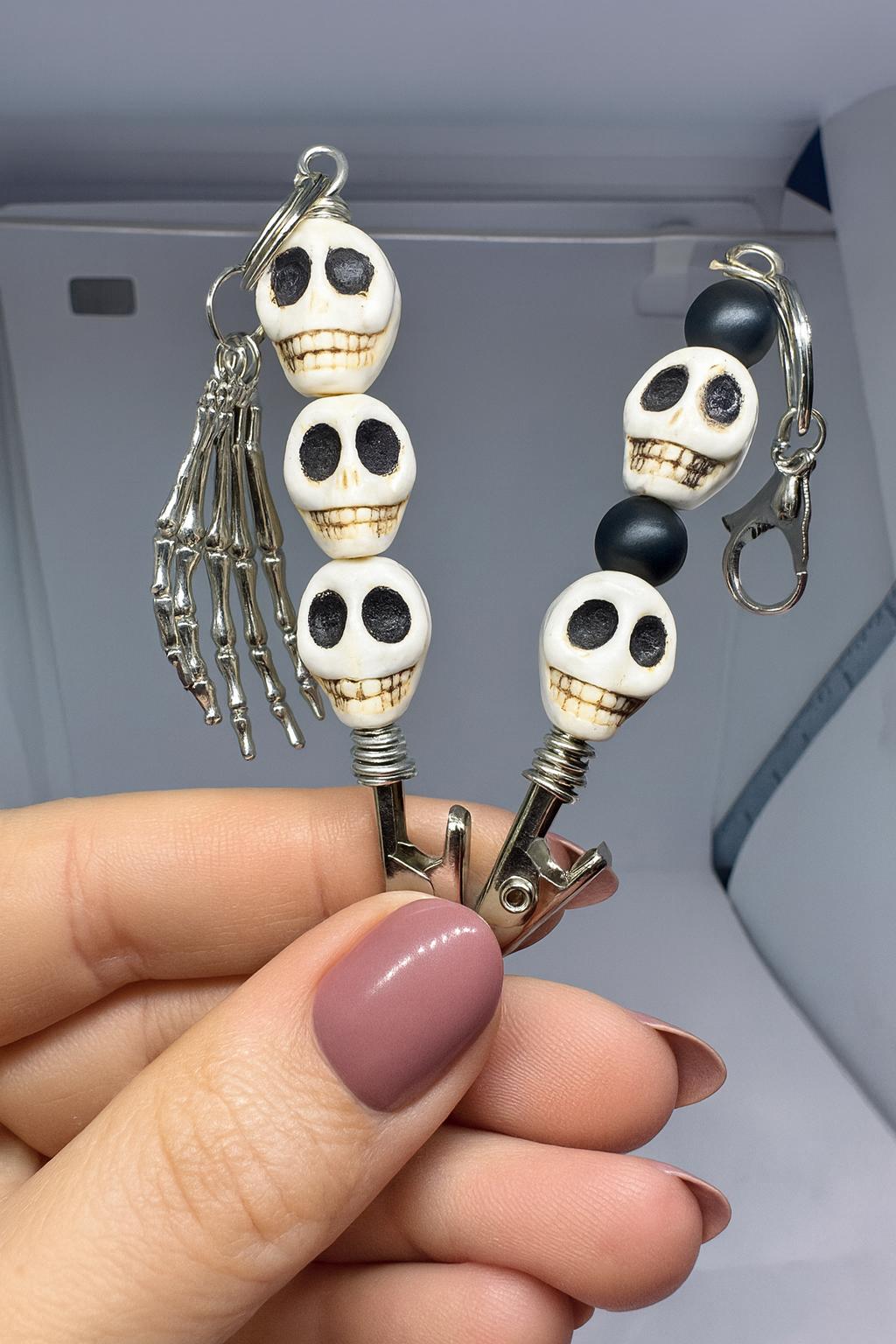 Skull ATM Card Clip • Skeleton Hand Charm • Long Nail Helper • Spooky Beaded Bracelet Buddy