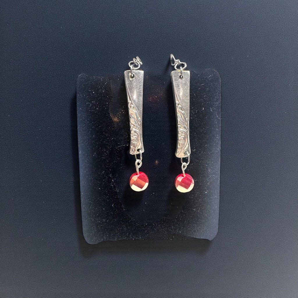 Upcycled Spoon Handle Earrings with Pink Faceted Gemstone Bead | Vintage Silverware Jewelry valentine gift idea