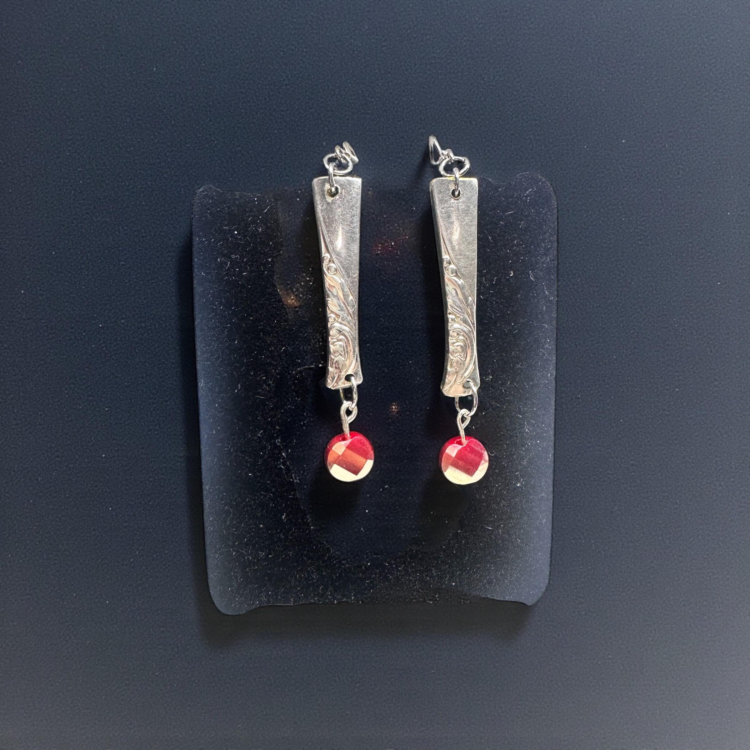 Upcycled Spoon Handle Earrings with Pink Faceted Gemstone Bead | Vintage Silverware Jewelry valentine gift idea