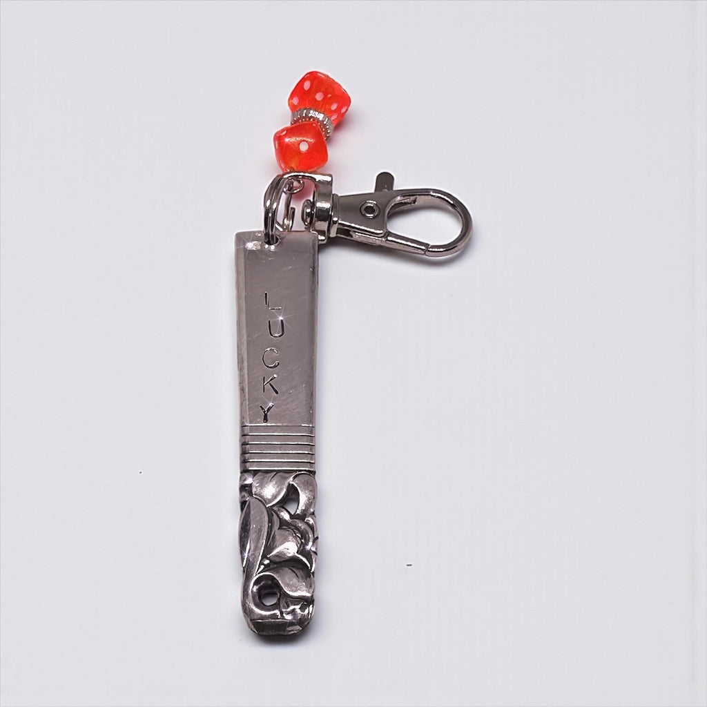 Lucky Scratch Card Scratcher – Upcycled Spoon Handle Keychain . Hand stamped LUCKY