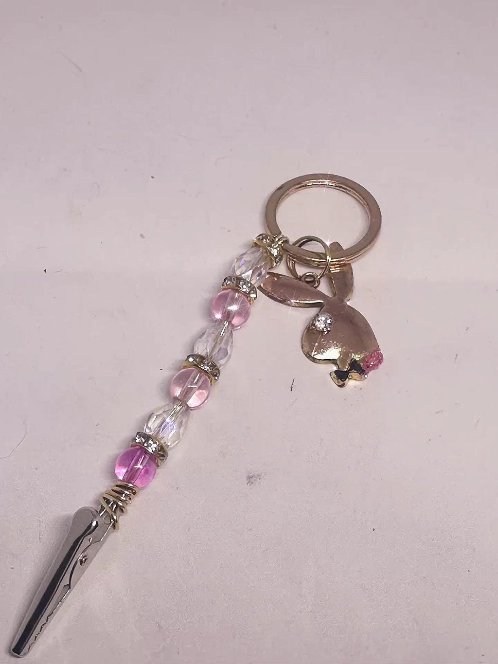 Bunny Beaded ATM Card Clip • Long Nail Helper • Pink Crystal Grabber • Bracelet Buddy Tool