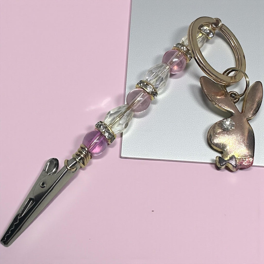 Bunny Beaded ATM Card Clip • Long Nail Helper • Pink Crystal Grabber • Bracelet Buddy Tool