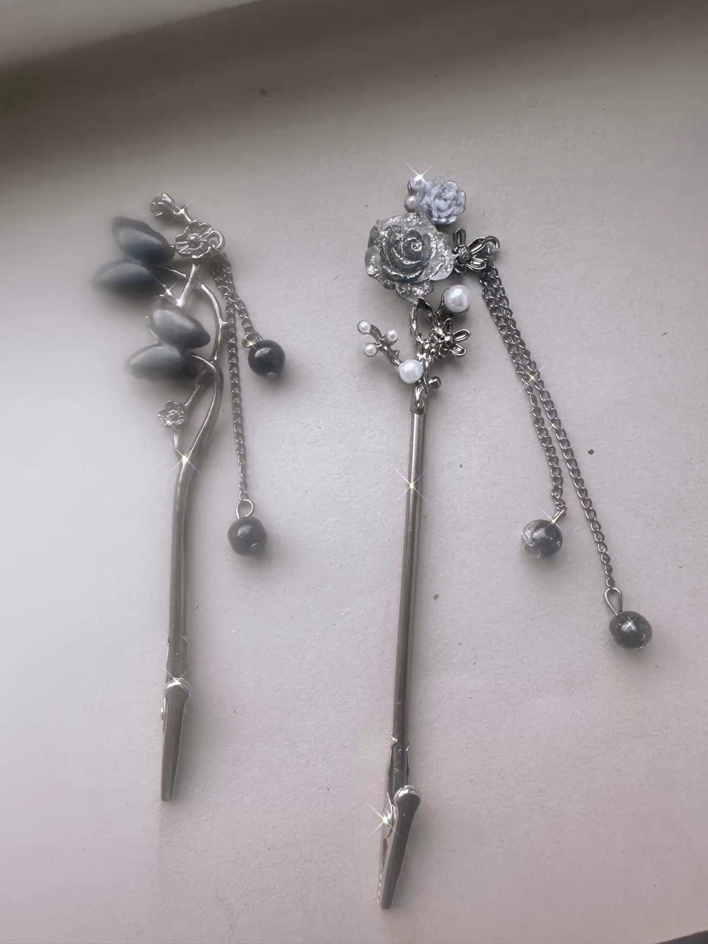 ATM Card Clips   Enchanted Dark Floral  – Handmade, Sparkling, & Magical, long nail helper
