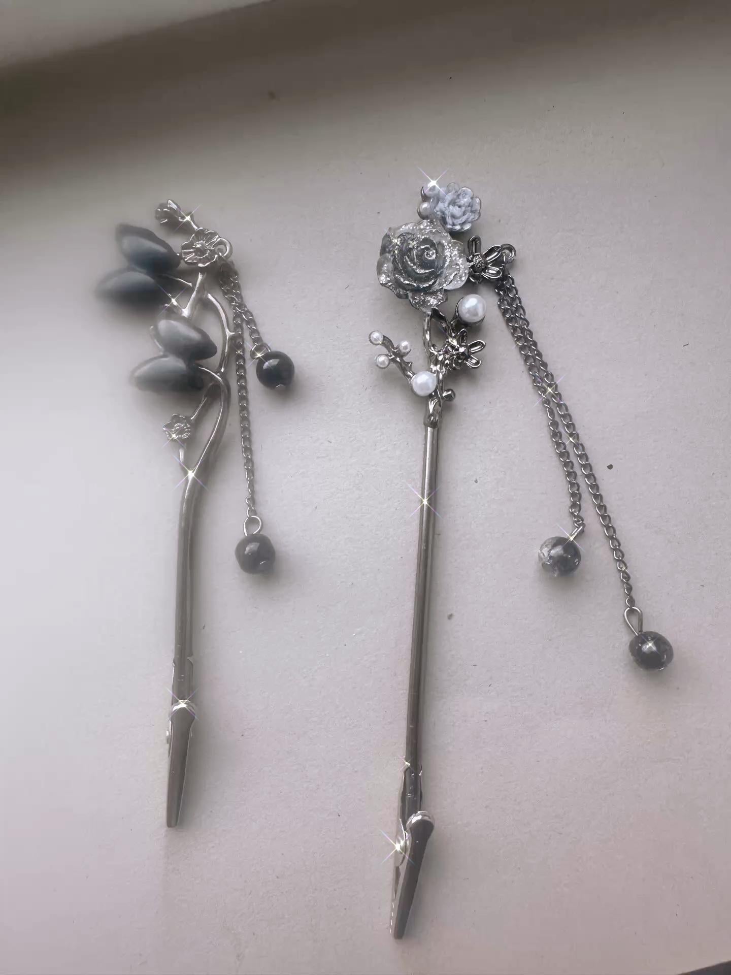 ATM Card Clips   Enchanted Dark Floral  – Handmade, Sparkling, & Magical, long nail helper