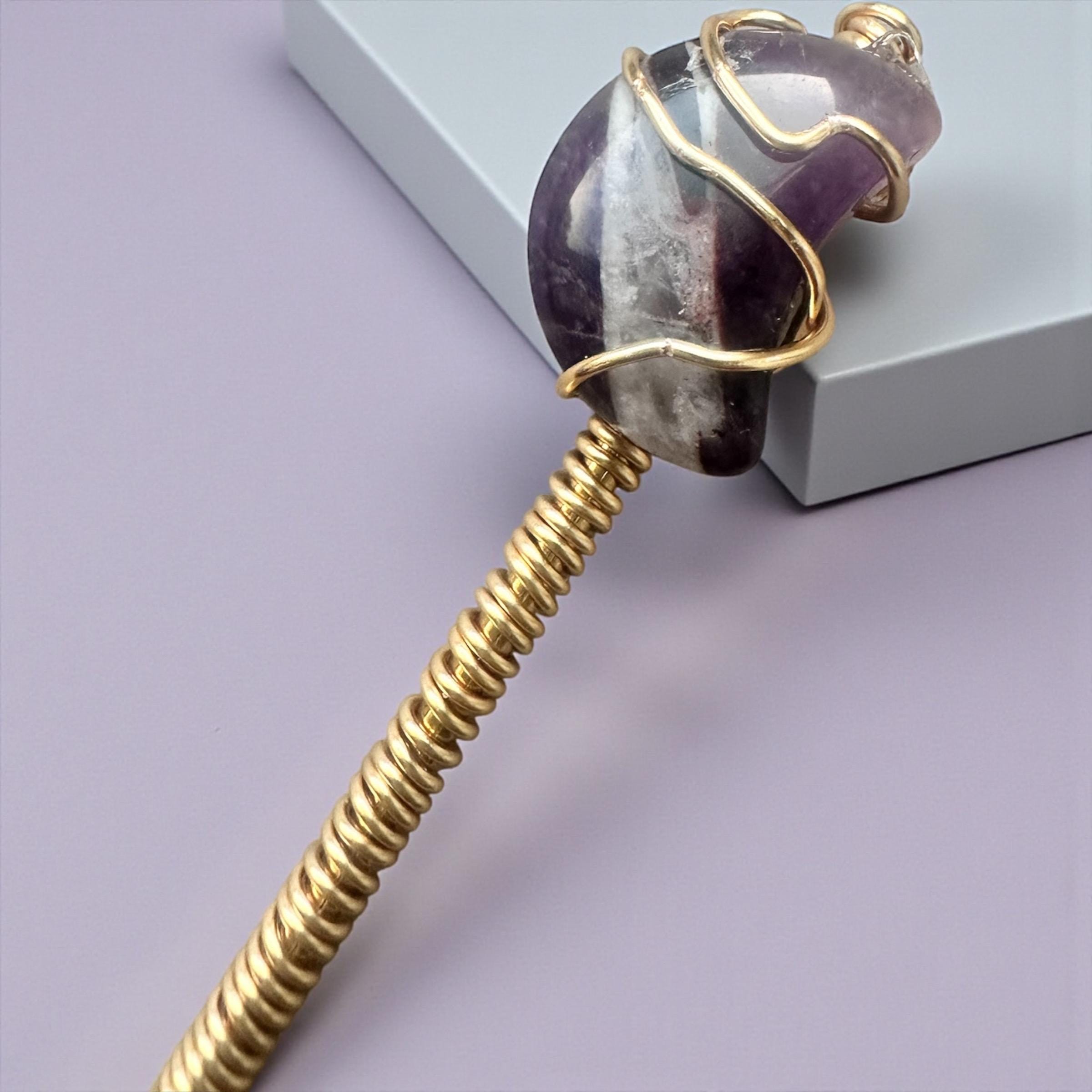 Amethyst Crescent Moon Card Grabber – Handmade Crystal Clip for Long Nails