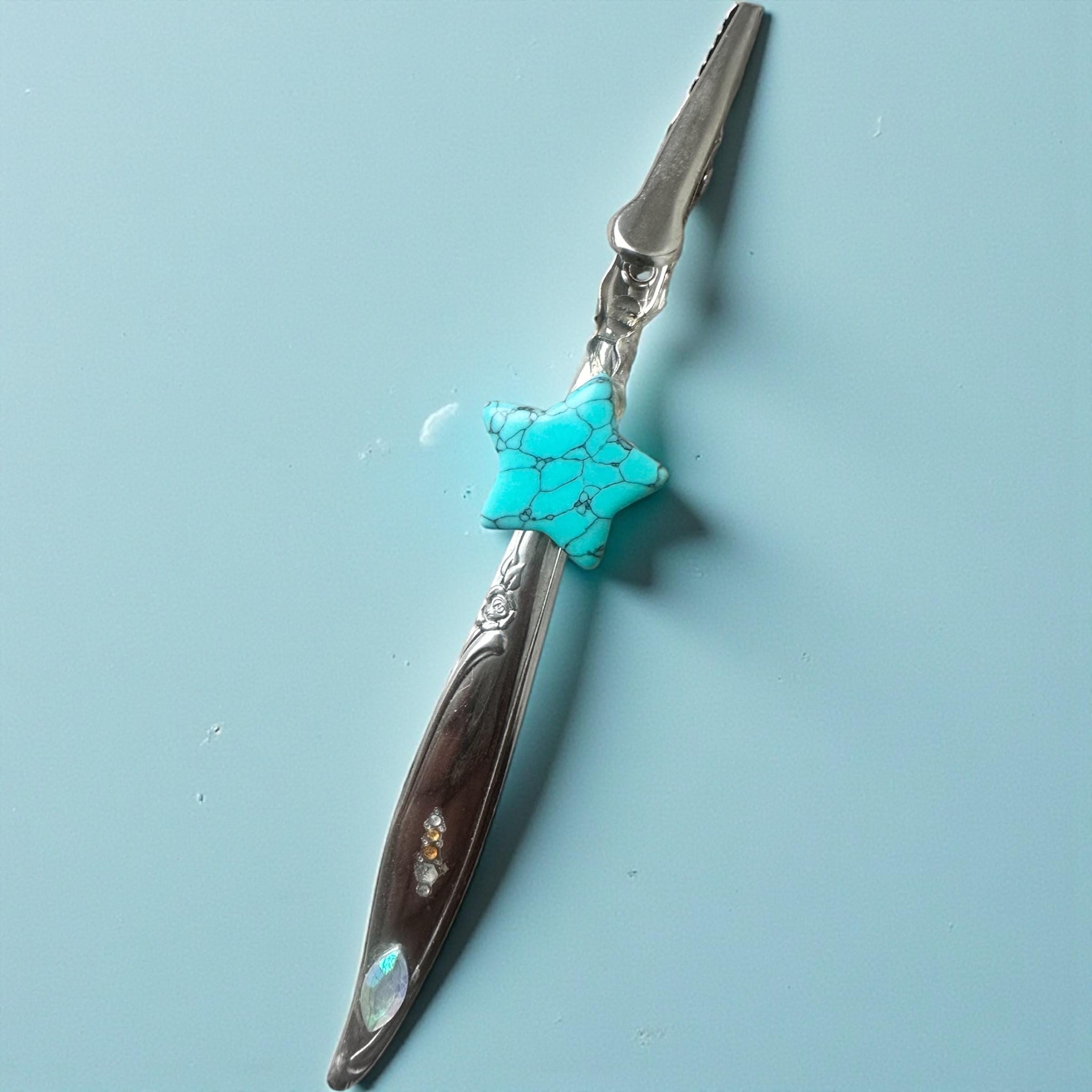 Upcycled Spoon Handle Card Clip – Gemstone Star & Moon Long Nail Helper