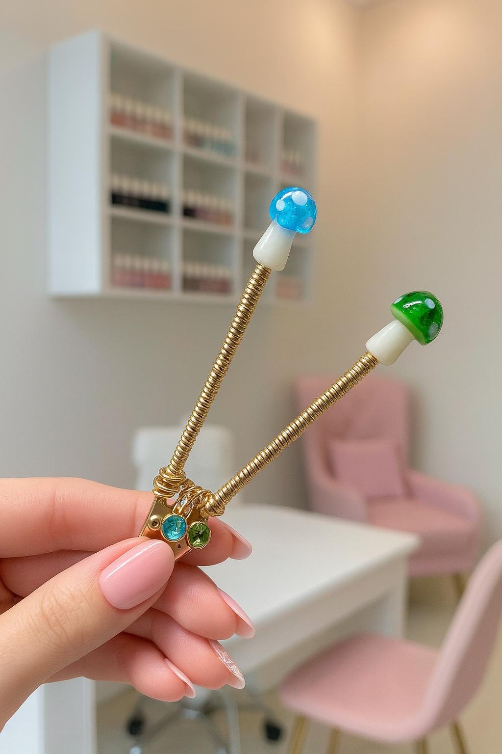 Wire Wrapped Mushroom Card Clip – Beaded ATM Grabber – Long Nail Helper