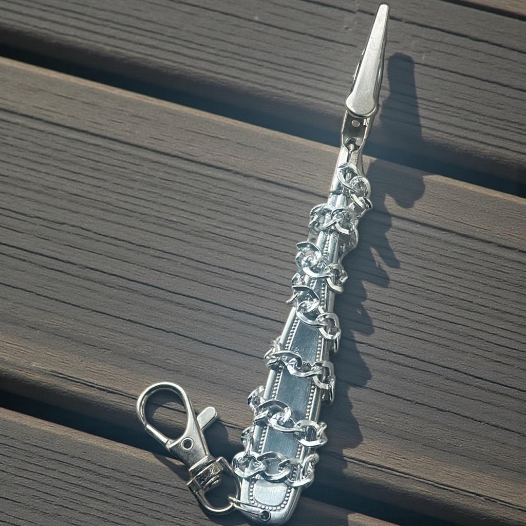 Upcycled Spoon Handle Card Clip – Chunky Chain, Long Nail Helper